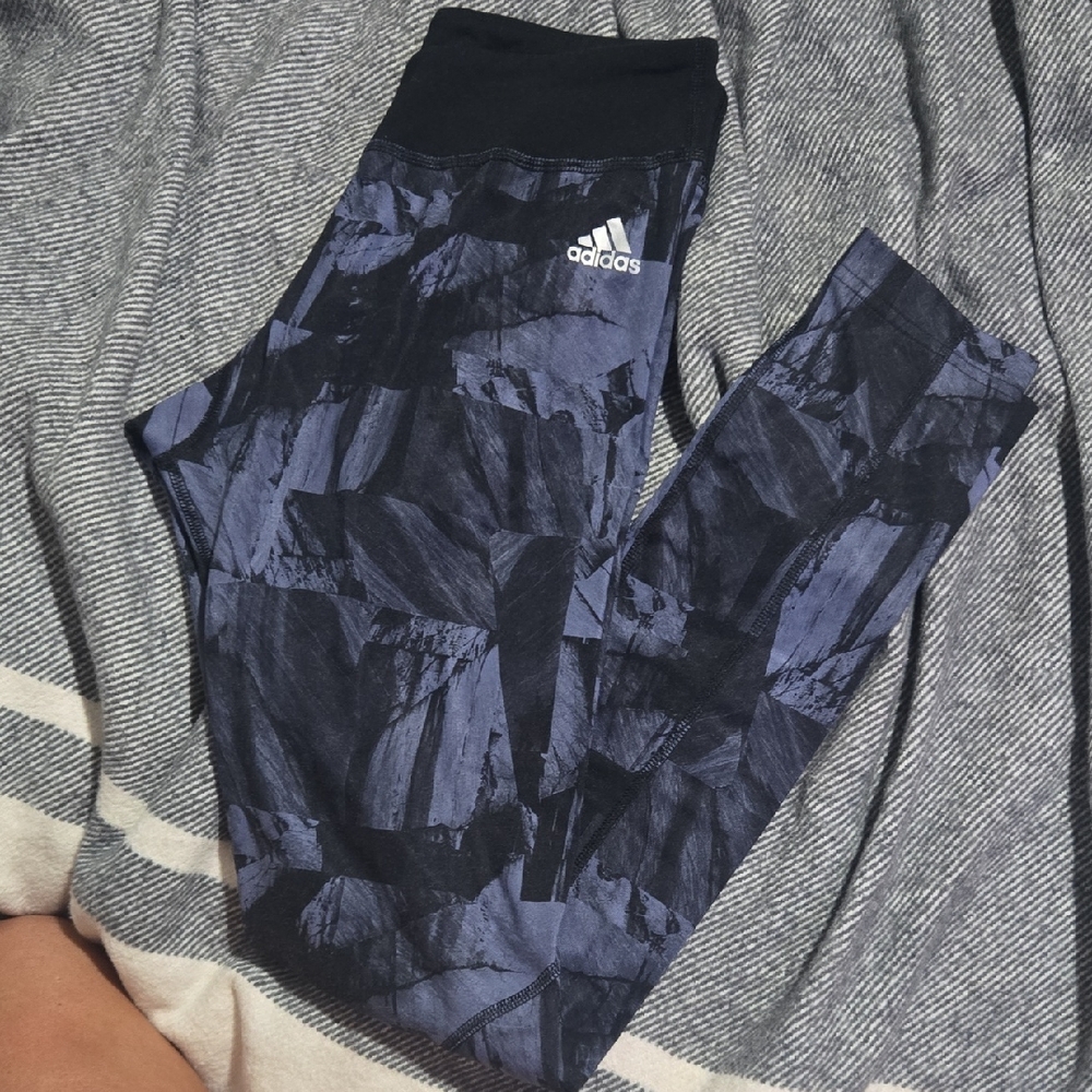 Adidas Women's' Black and Blue Patterned Leggings